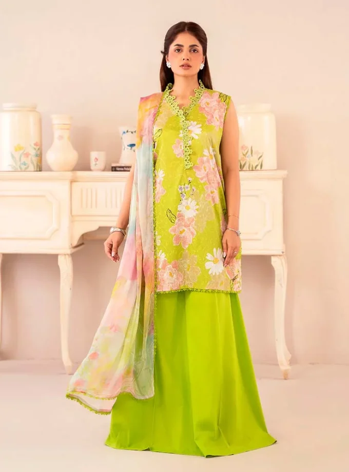 Unstitched 3Pc Chickenkari Printed Lawn Dress Binaas Chikankari 205