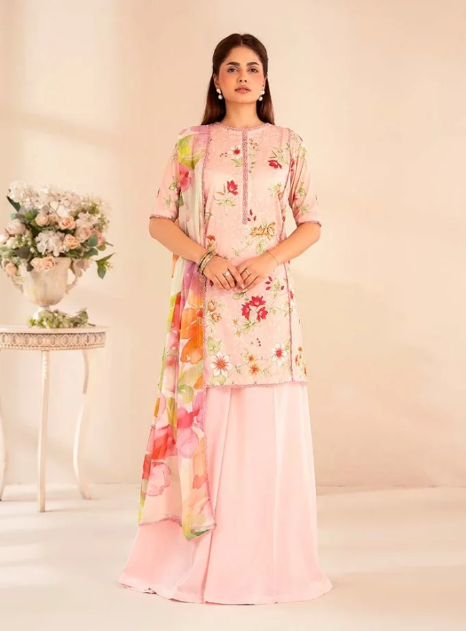 Unstitched 3Pc Chickenkari Printed Lawn Dress Binaas Chikankari 208