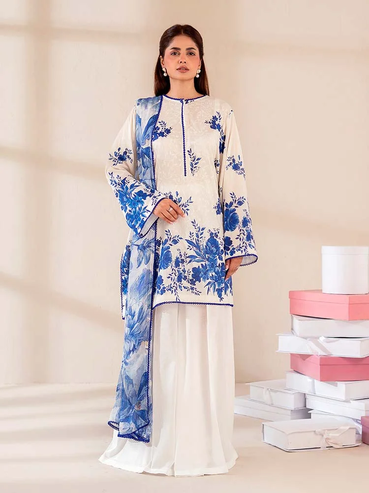 Unstitched 3Pc Chickenkari Printed Lawn Dress Binaas Chikankari 210