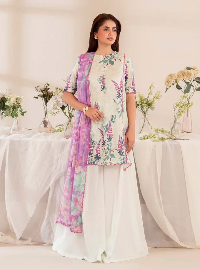 Unstitched 3Pc Chickenkari Printed Lawn Dress Binaas Chikankari 212