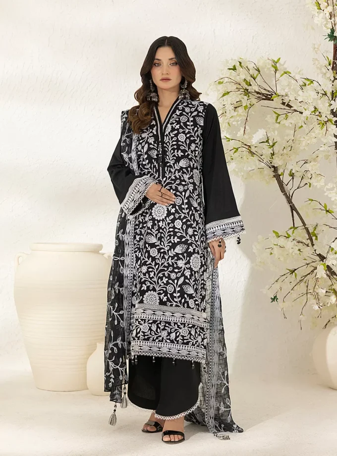 Unstitched 3Pc Embroidered Cambric Dress Salitex SKU UNS7MI104UT