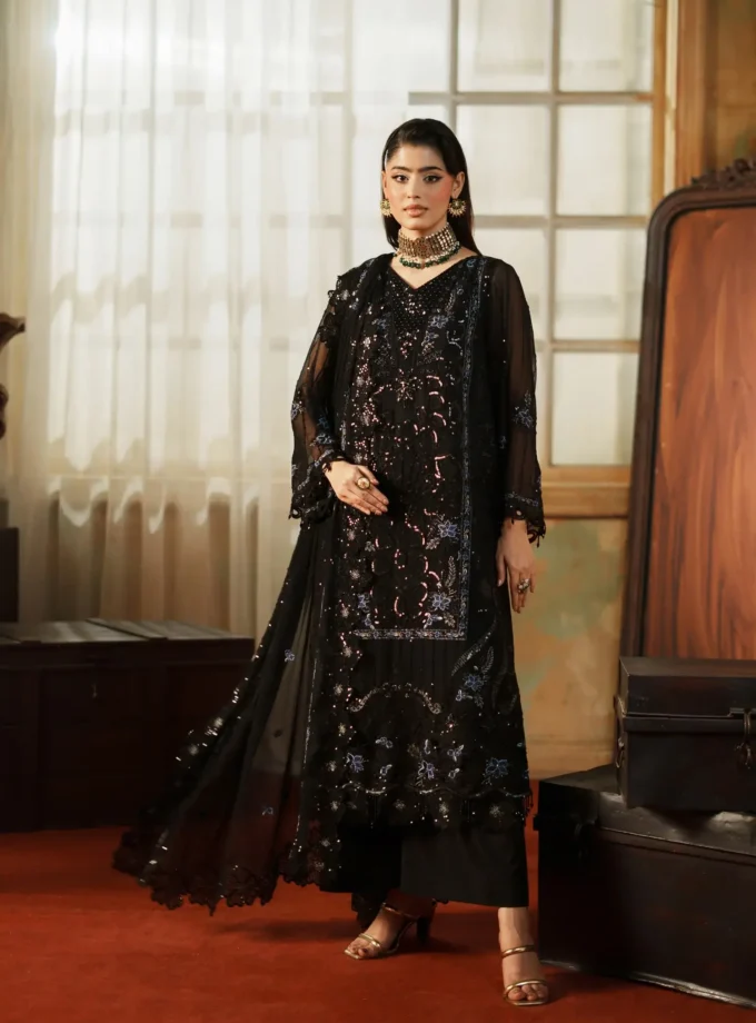 Unstitched 3Pc Embroidered Chiffon Dress Zebtan Zurgul 02