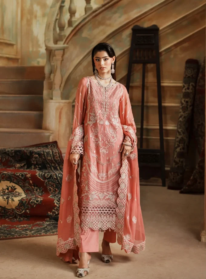 Unstitched 3Pc Embroidered Chiffon Dress Zebtan Zurgul 03