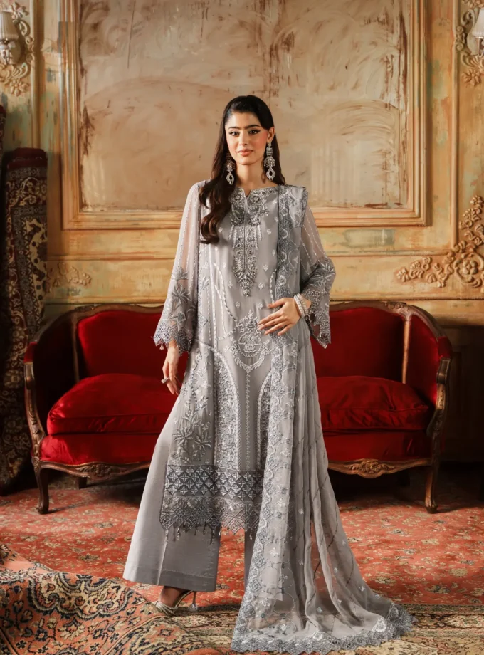 Unstitched 3Pc Embroidered Chiffon Dress Zebtan Zurgul 06