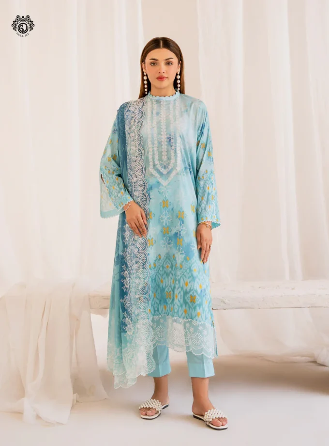 Unstitched 3Pc Embroidered Lawn Dress GullJee Morja 1303