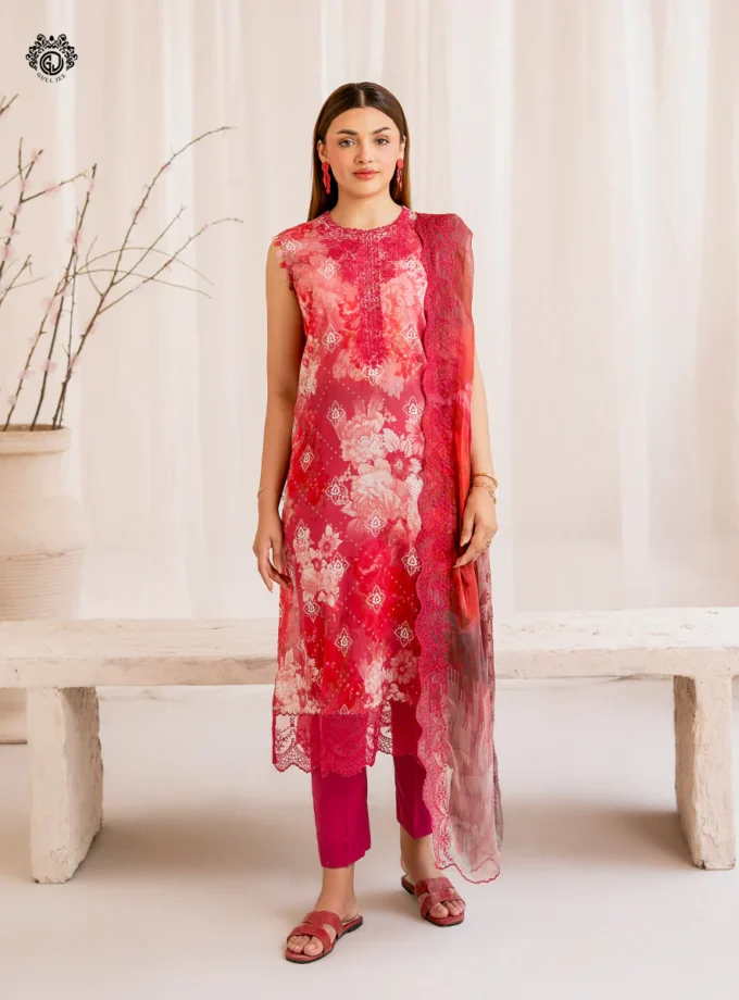 Unstitched 3Pc Embroidered Lawn Dress GullJee Morja 1304