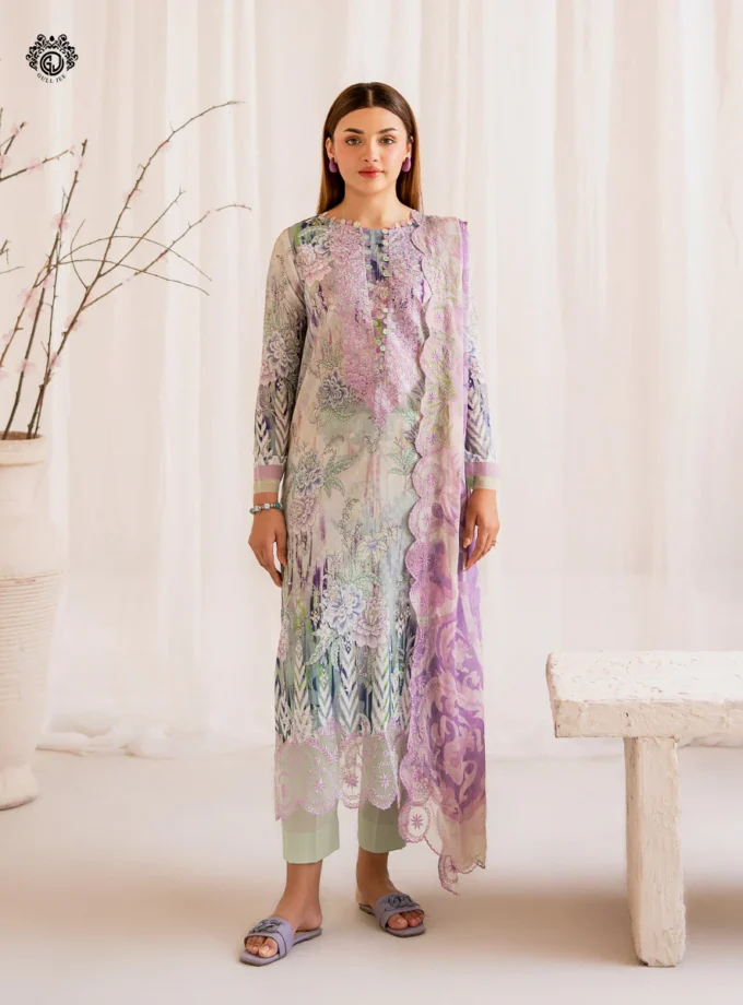 Unstitched 3Pc Embroidered Lawn Dress GullJee Morja 1305