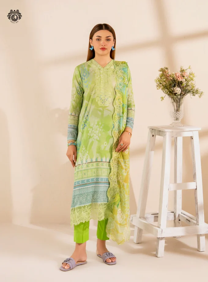 Unstitched 3Pc Embroidered Lawn Dress GullJee Morja 1307