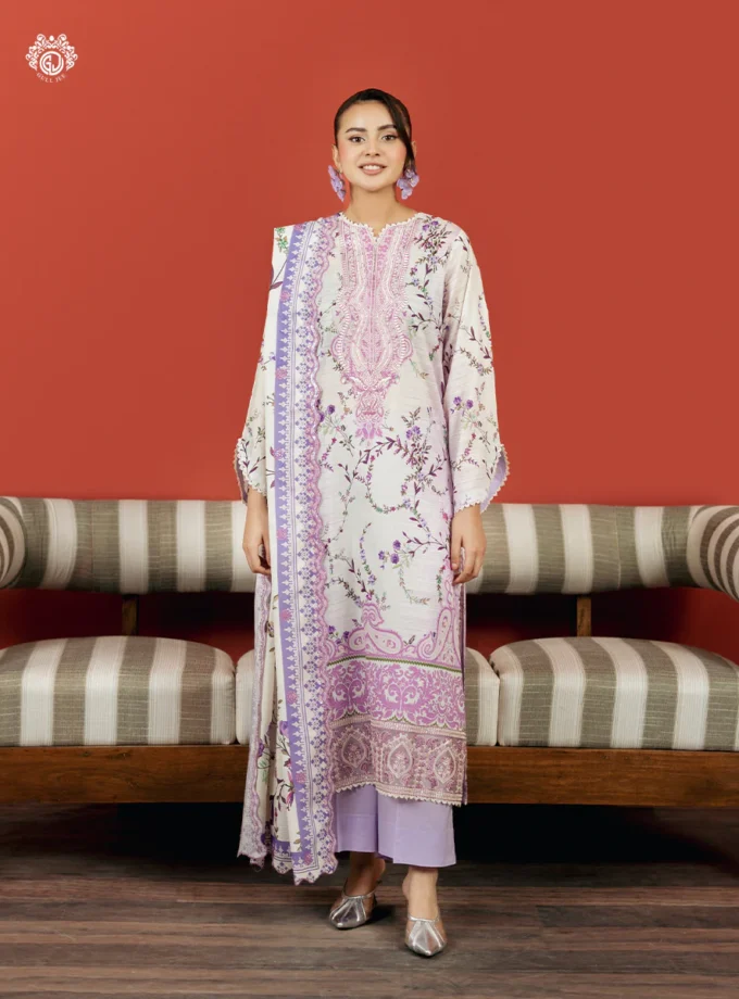 Unstitched 3Pc Embroidered Lawn Dress GullJee Ruhay Sukhan 801