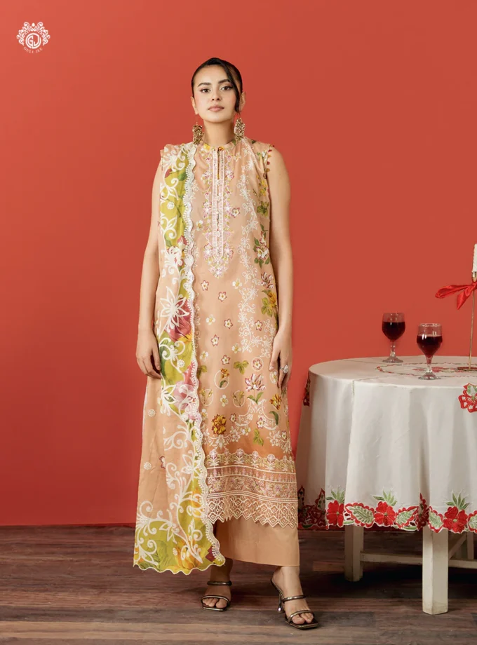 Unstitched 3Pc Embroidered Lawn Dress GullJee Ruhay Sukhan 805