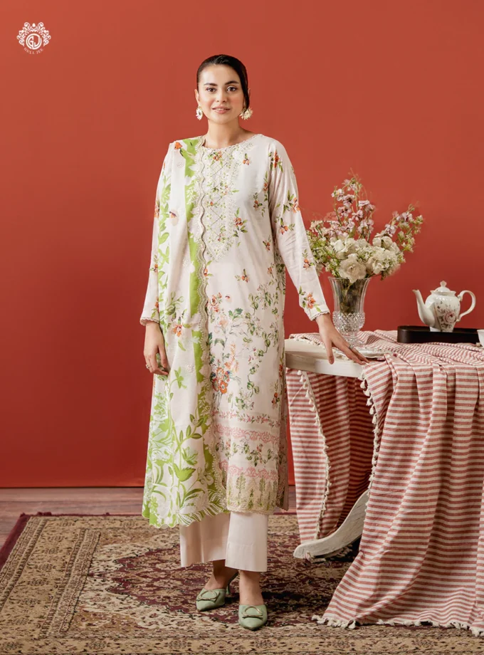 Unstitched 3Pc Embroidered Lawn Dress GullJee Ruhay Sukhan 808