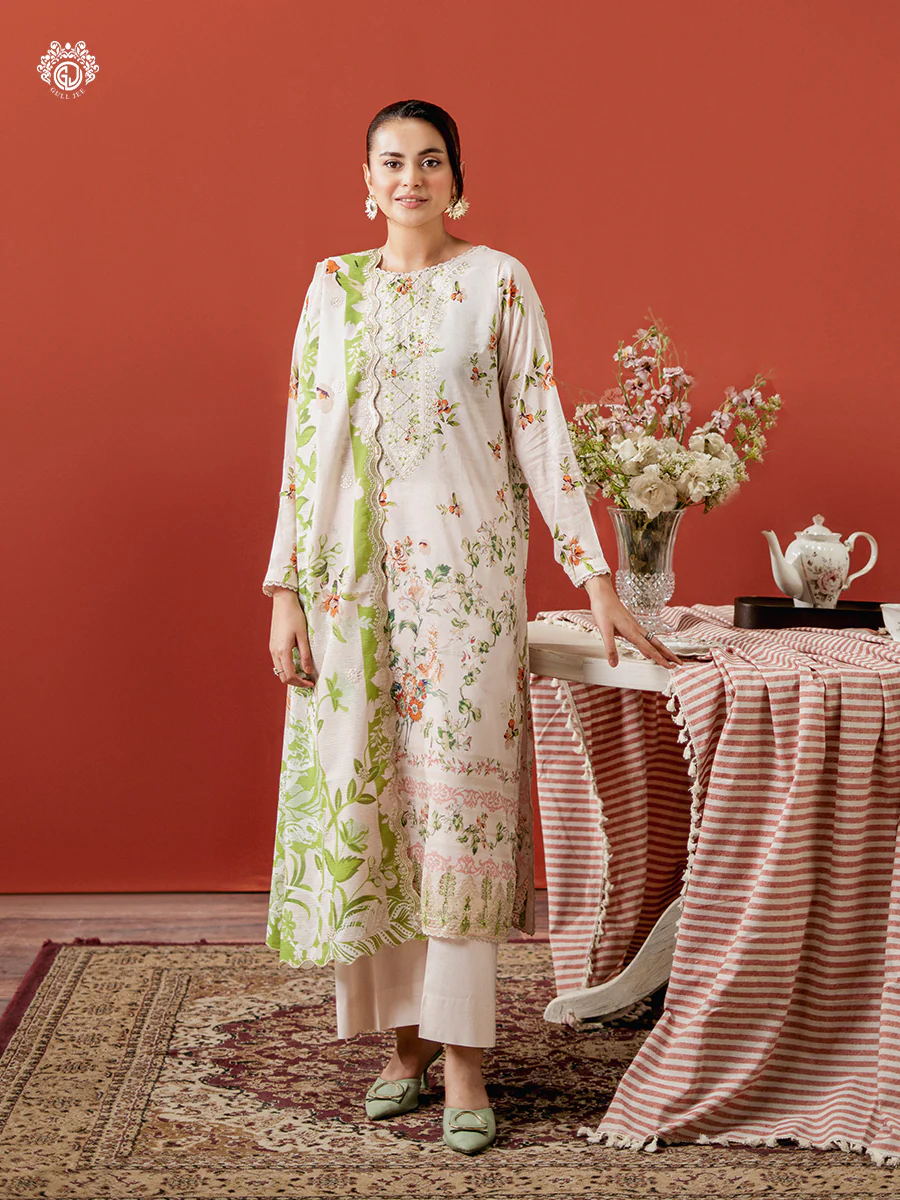 Unstitched 3Pc Embroidered Lawn Dress GullJee Ruhay Sukhan 808