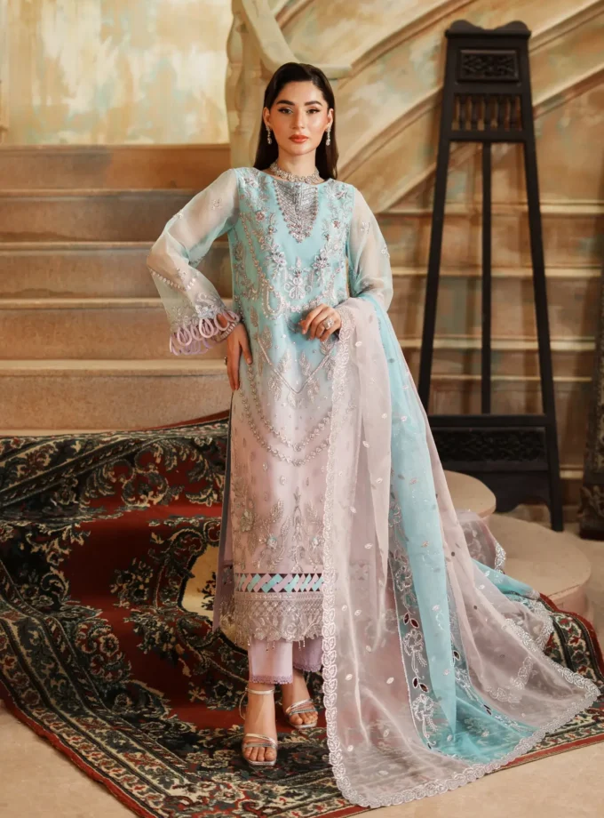 Unstitched 3Pc Embroidered Organza Dress Zebtan Zurgul 01