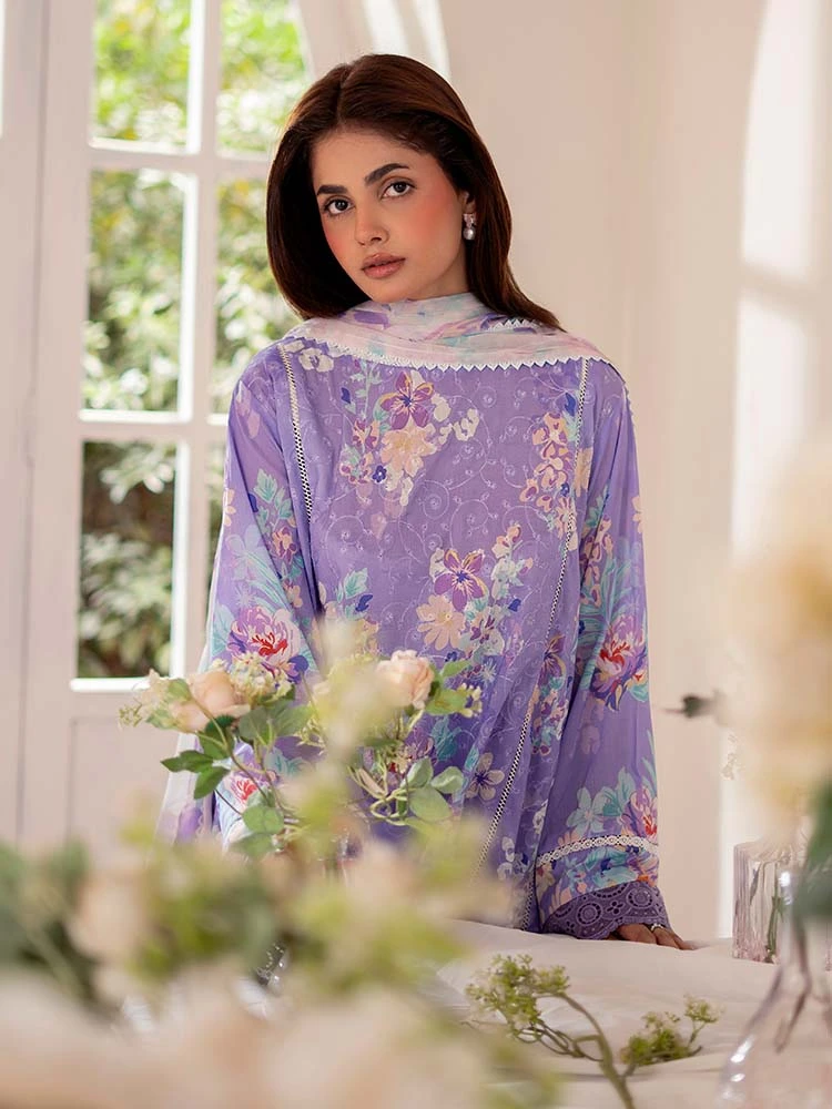 Unstitched 3Pc Chikankari Printed Lawn Dress Binaas C202 - Image 2