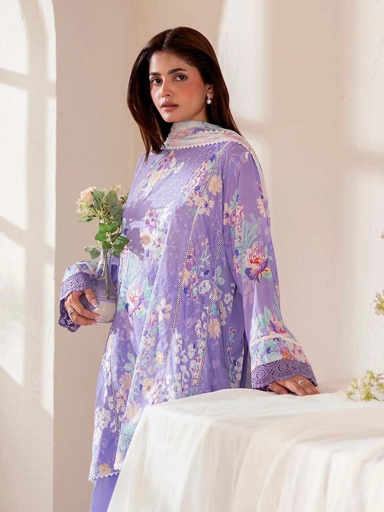 Unstitched 3Pc Chikankari Printed Lawn Dress Binaas C202 - Image 3