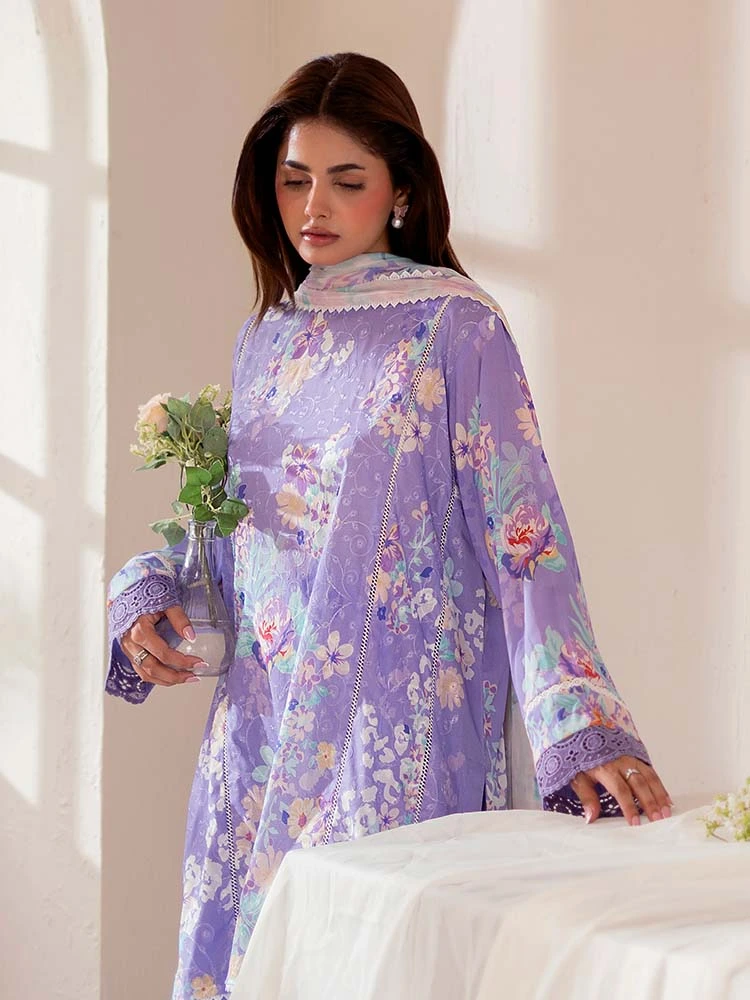 Unstitched 3Pc Chikankari Printed Lawn Dress Binaas C202 - Image 4