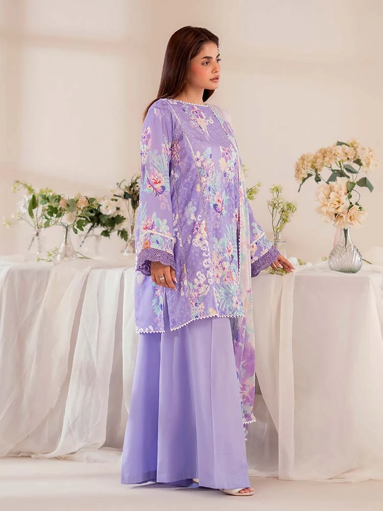 Unstitched 3Pc Chikankari Printed Lawn Dress Binaas C202 - Image 6