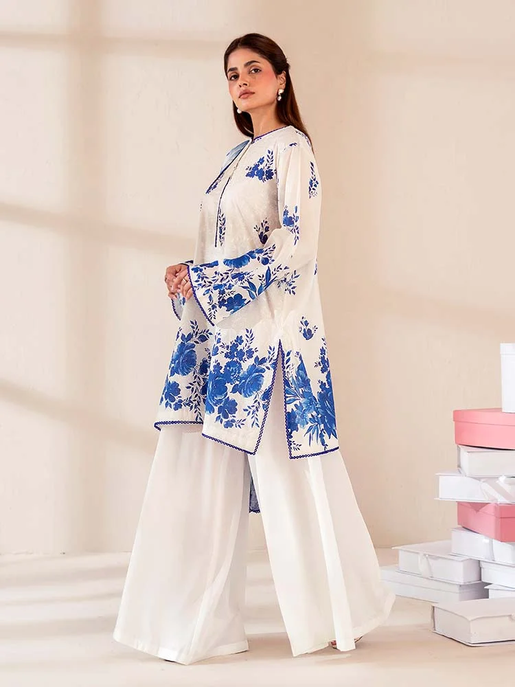 Unstitched 3Pc Chikankari Printed Lawn Dress Binaas C210 - Image 2