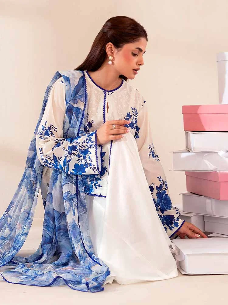 Unstitched 3Pc Chikankari Printed Lawn Dress Binaas C210 - Image 5