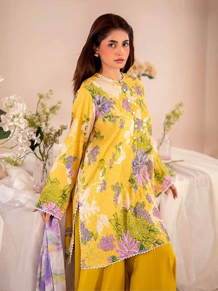 Unstitched 3Pc Chickankari Printed Lawn Dress Binaas C211 - Image 5