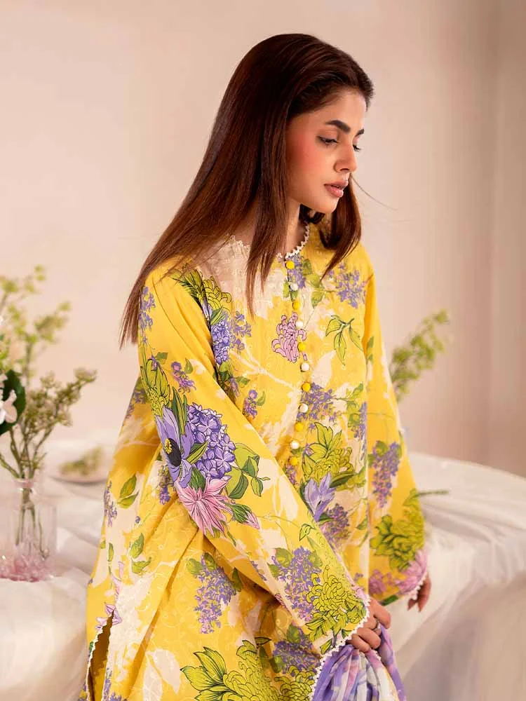 Unstitched 3Pc Chickankari Printed Lawn Dress Binaas C211 - Image 6