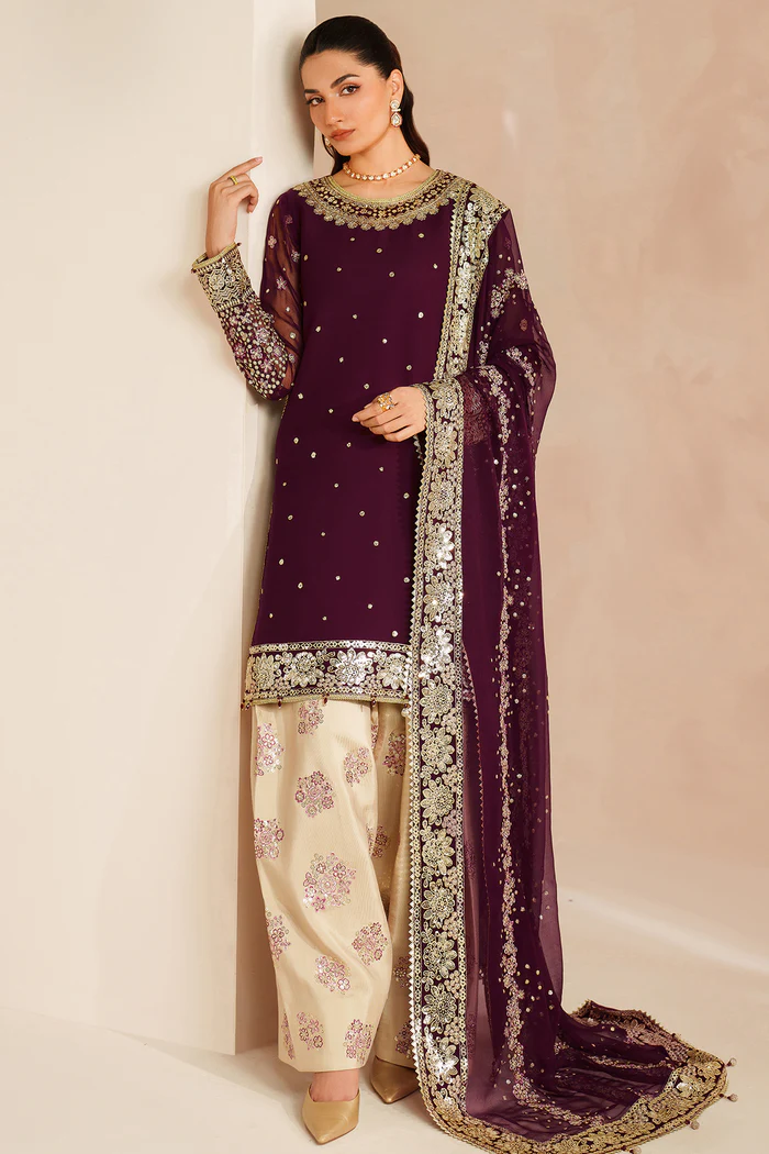 Unstitched 3Pc Embroidered Chiffon Dress Farasha Maple Glow - Image 2