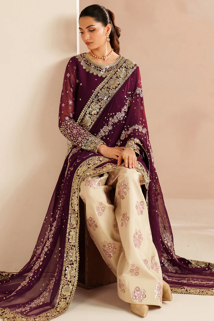 Unstitched 3Pc Embroidered Chiffon Dress Farasha Maple Glow - Image 4