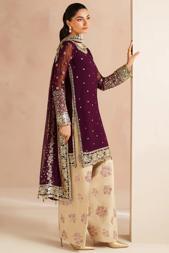 Unstitched 3Pc Embroidered Chiffon Dress Farasha Maple Glow - Image 6