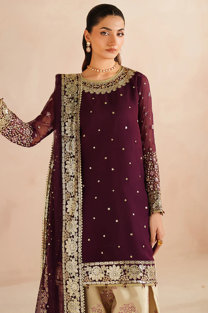 Unstitched 3Pc Embroidered Chiffon Dress Farasha Maple Glow - Image 7