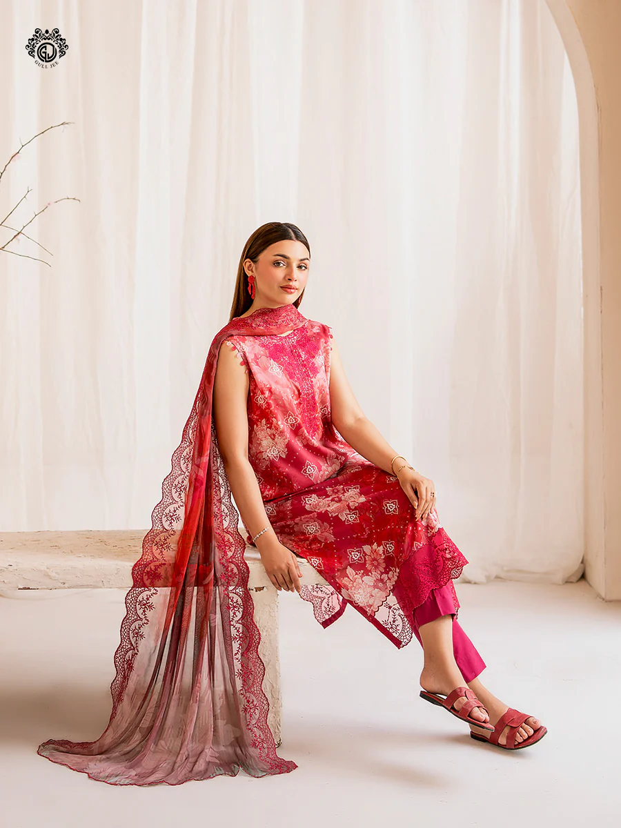 Unstitched 3Pc Embroidered Lawn Dress GullJee Morja 1304 - Image 3
