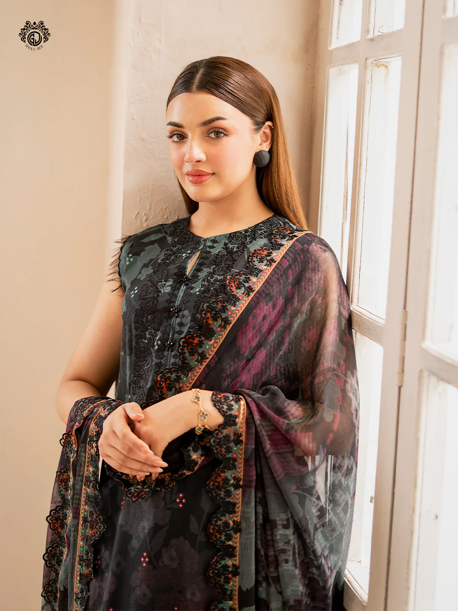Unstitched 3Pc Embroidered Lawn Dress GullJee Morja 1308 - Image 3