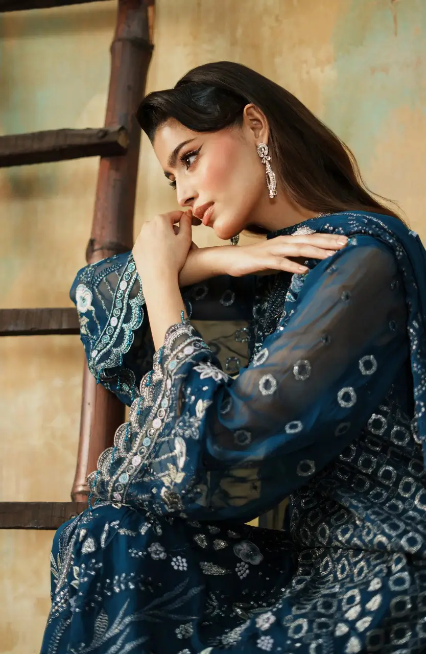 Unstitched 3Pc Embroidered Chiffon Dress Zebtan Zurgul 07 - Image 4