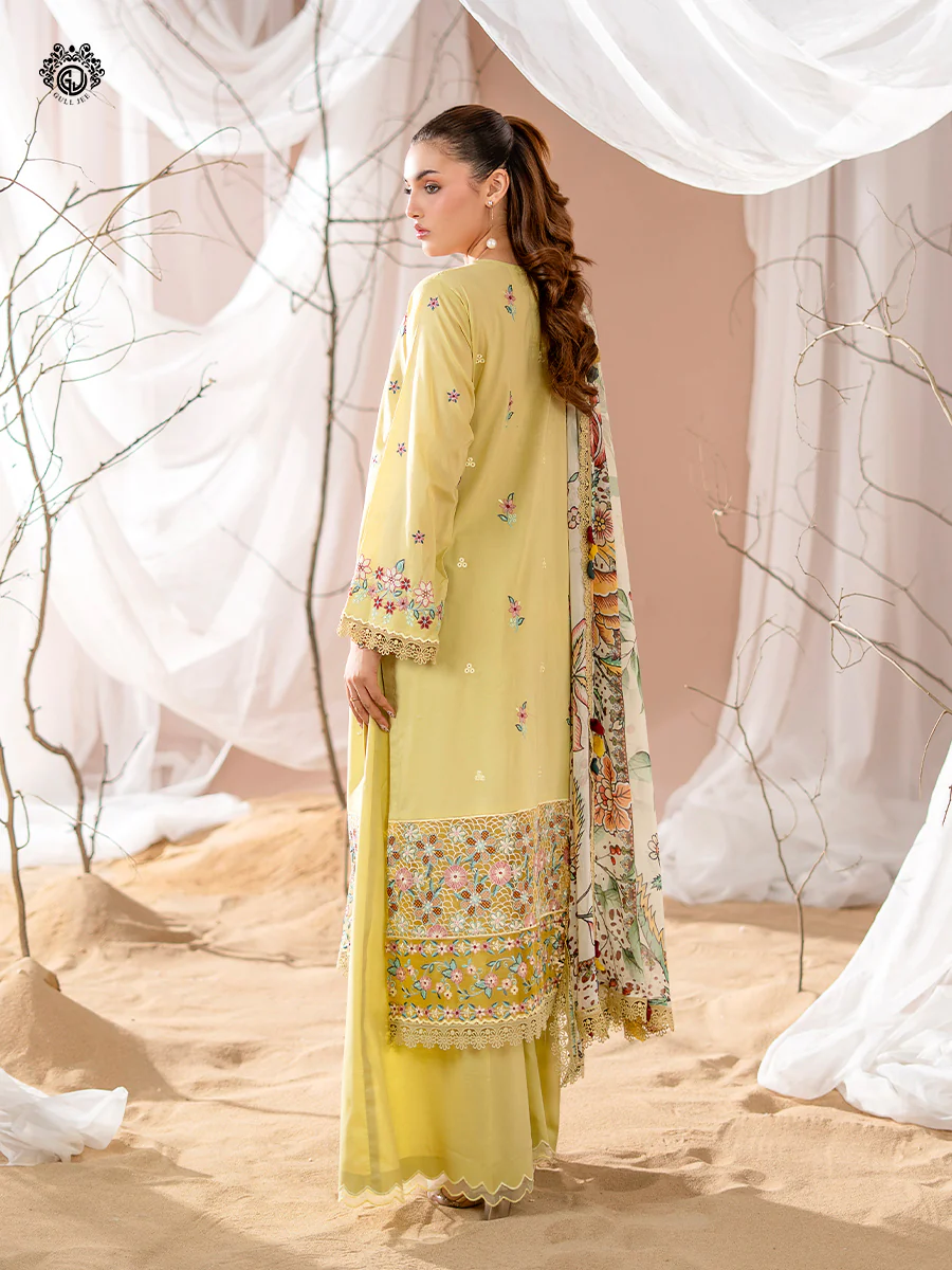 Unstitched 3Pc Exclusive Embroidered Lawn Dress GullJee Rang E Sahar A01 - Image 2