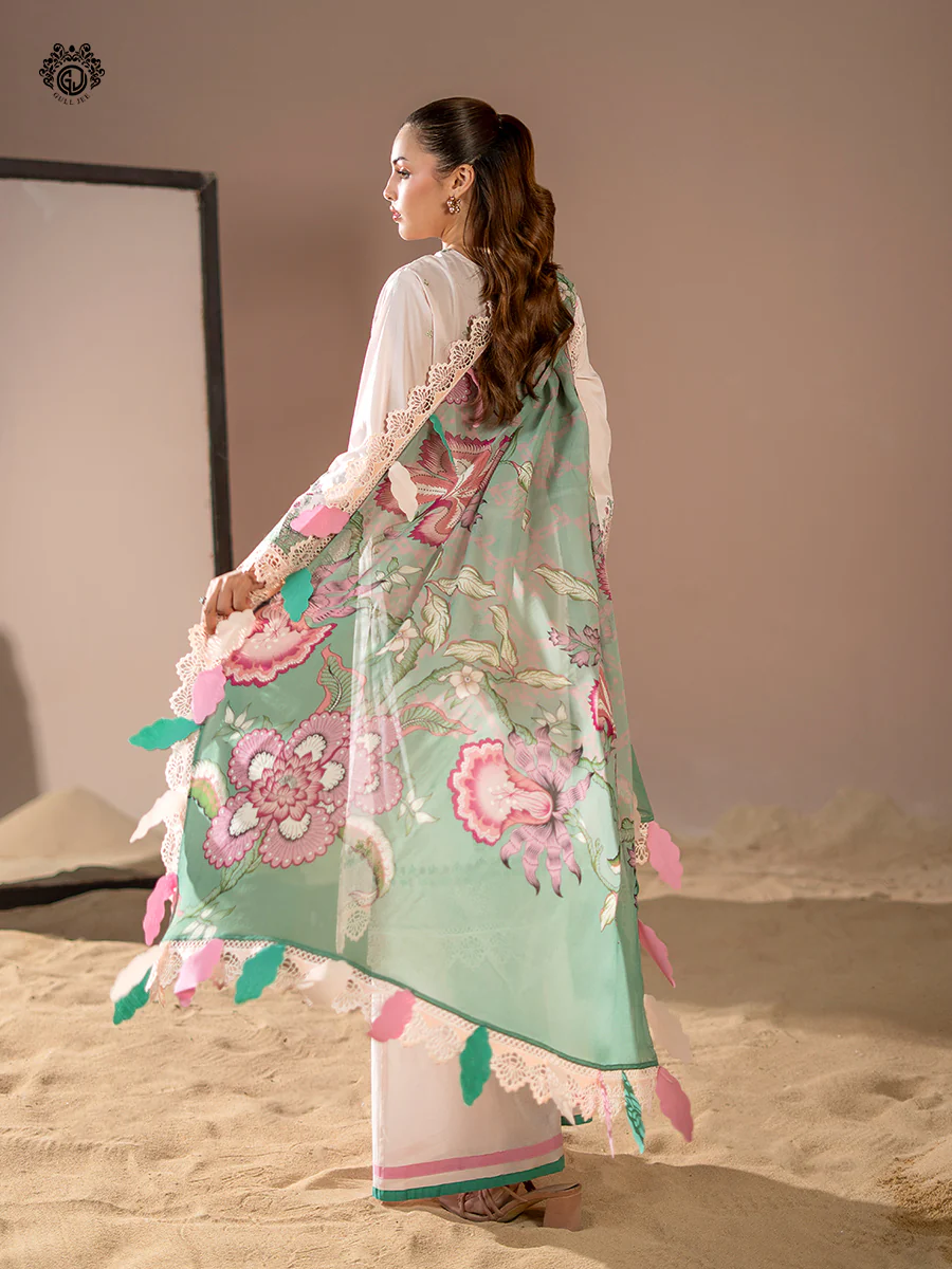 Unstitched 3Pc Exclusive Embroidered Lawn Dress GullJee Rang E Sahar A06 - Image 2