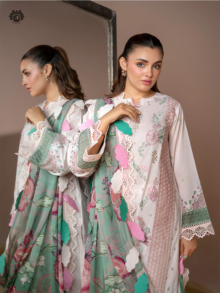 Unstitched 3Pc Exclusive Embroidered Lawn Dress GullJee Rang E Sahar A06 - Image 3