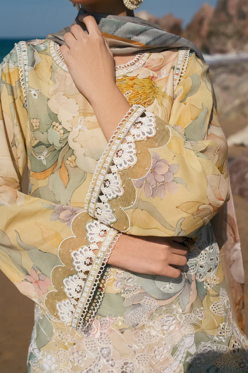 Unstitched 3Pc Chikankari Printed Lawn Dress Baroque UF 4120 - Image 3