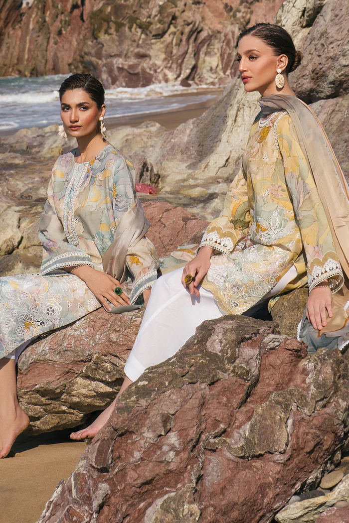 Unstitched 3Pc Chikankari Printed Lawn Dress Baroque UF 4120 - Image 5