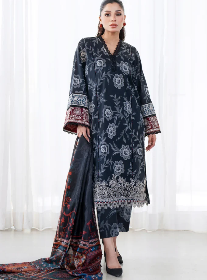 Unstitched 3Pc Chikankari Printed Lawn Dress Baroque UF 4078