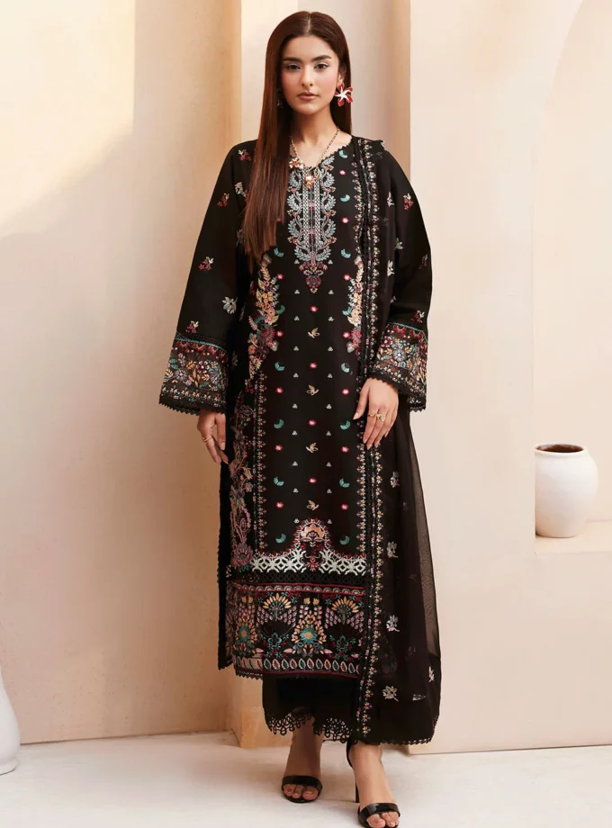 Unstitched 3Pc Embroidered Luxury Lawn Dress Ramsha Ghazal 502