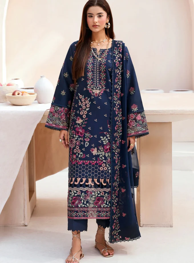 Unstitched 3Pc Embroidered Luxury Lawn Dress Ramsha Ghazal 505