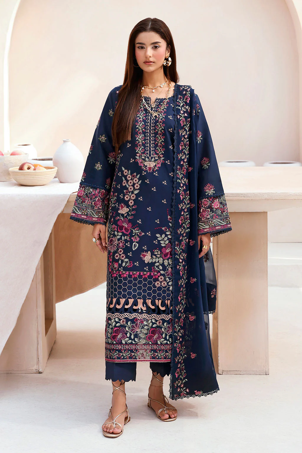 Unstitched 3Pc Embroidered Luxury Lawn Dress Ramsha Ghazal 505