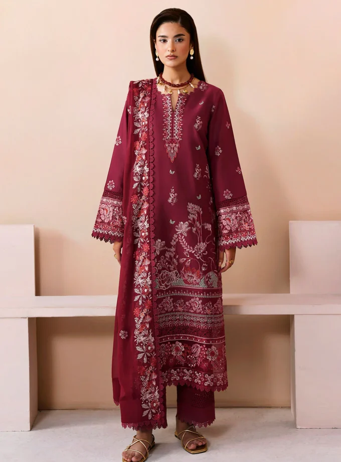 Unstitched 3Pc Embroidered Luxury Lawn Dress Ramsha Ghazal 506