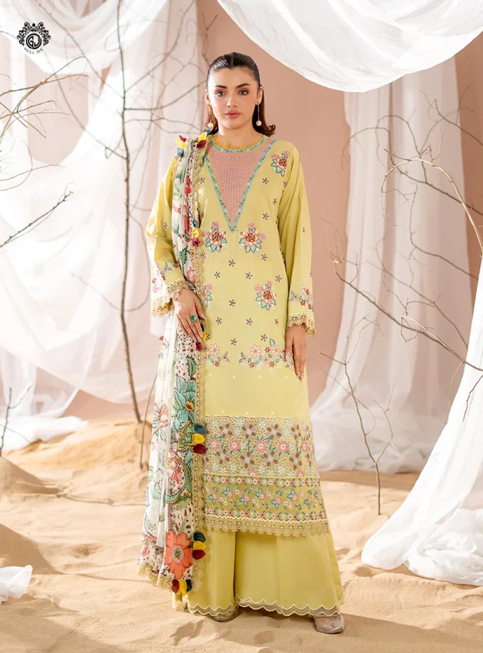 Unstitched 3Pc Exclusive Embroidered Lawn Dress GullJee Rang E Sahar A01
