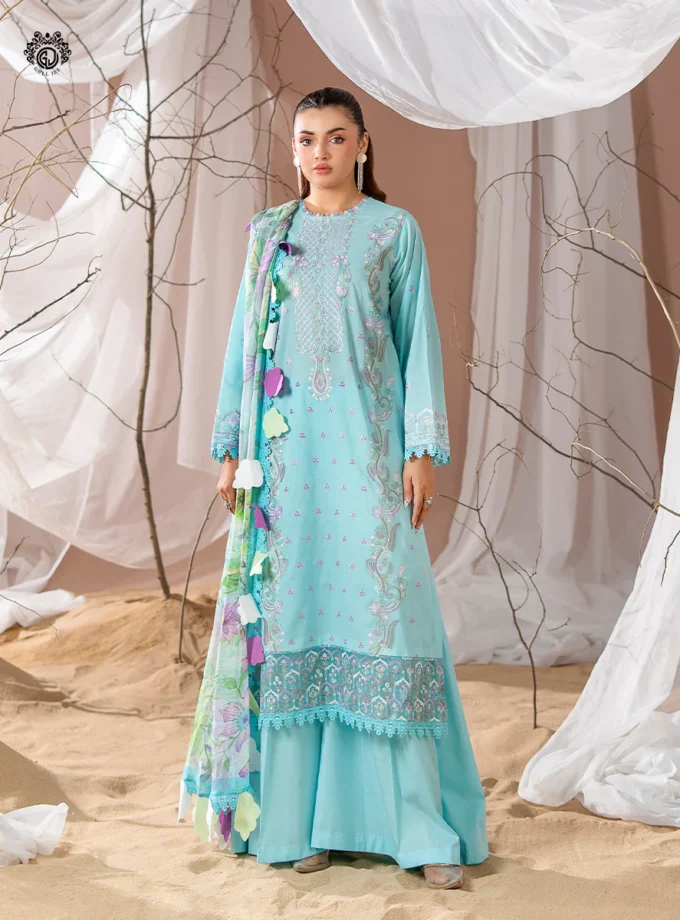 Unstitched 3Pc Exclusive Embroidered Lawn Dress GullJee Rang E Sahar A02