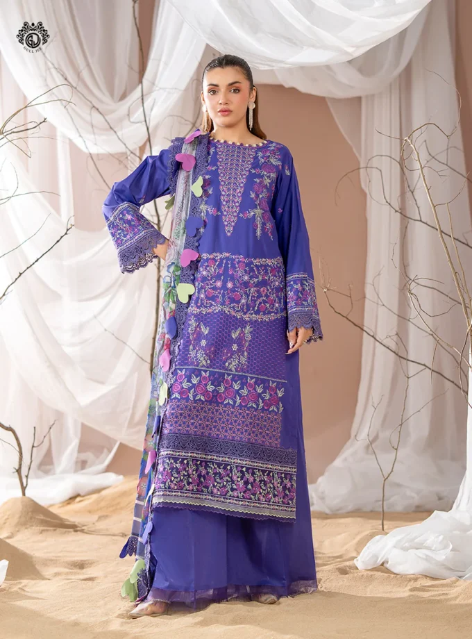 Unstitched 3Pc Exclusive Embroidered Lawn Dress GullJee Rang E Sahar A03