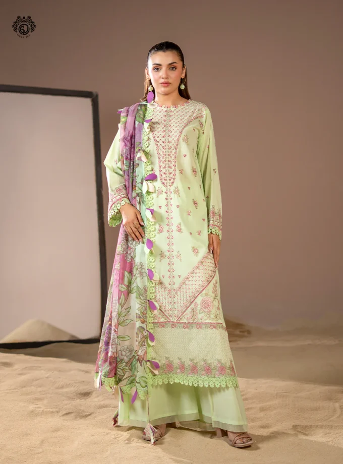 Unstitched 3Pc Exclusive Embroidered Lawn Dress GullJee Rang E Sahar A04