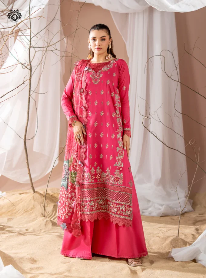 Unstitched 3Pc Exclusive Embroidered Lawn Dress GullJee Rang E Sahar A05