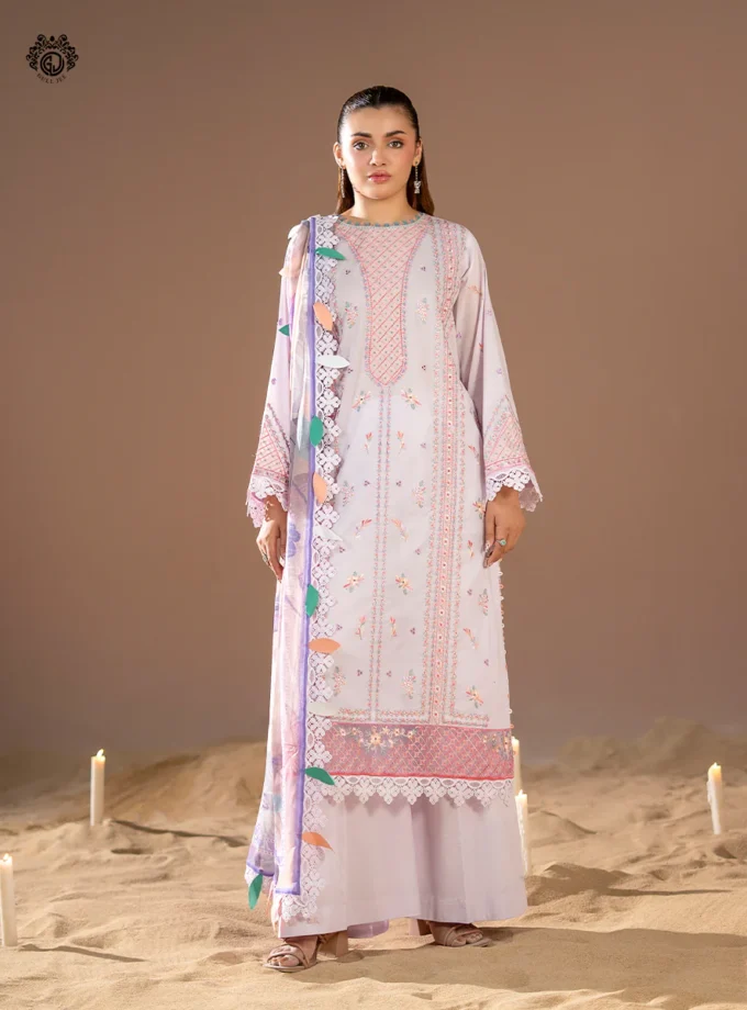 Unstitched 3Pc Exclusive Embroidered Lawn Dress GullJee Rang E Sahar A08