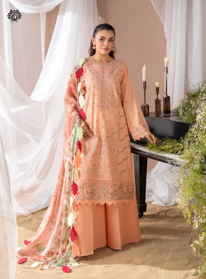 Unstitched 3Pc Exclusive Embroidered Lawn Dress GullJee Rang E Sahar A09