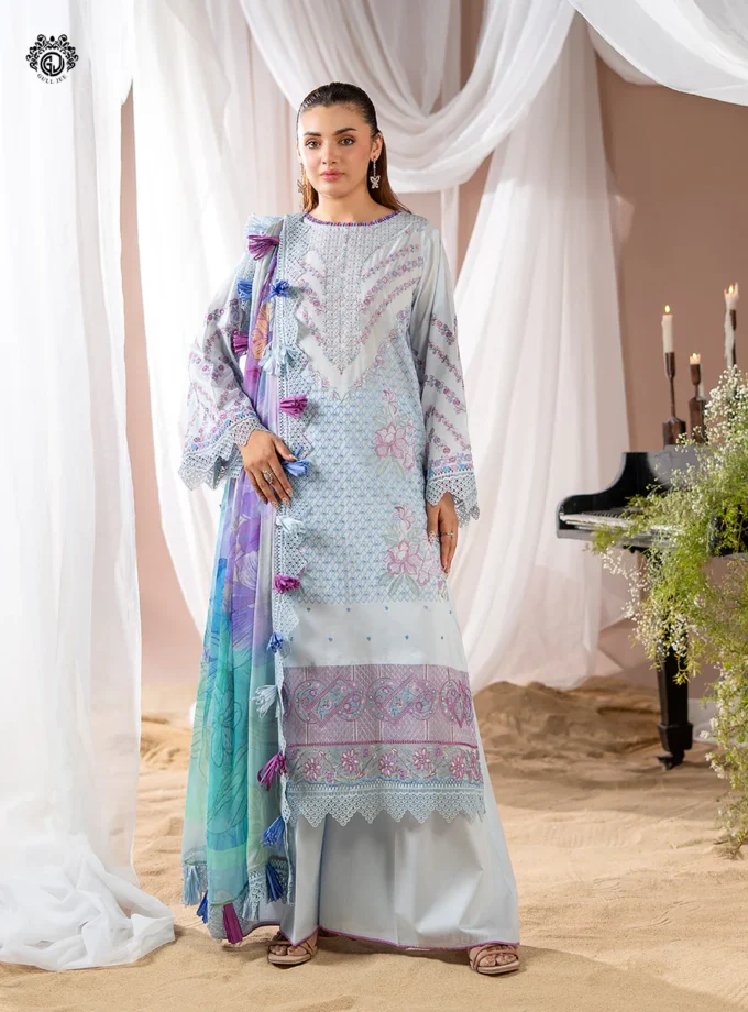 Unstitched 3Pc Exclusive Embroidered Lawn Dress GullJee Rang E Sahar A10